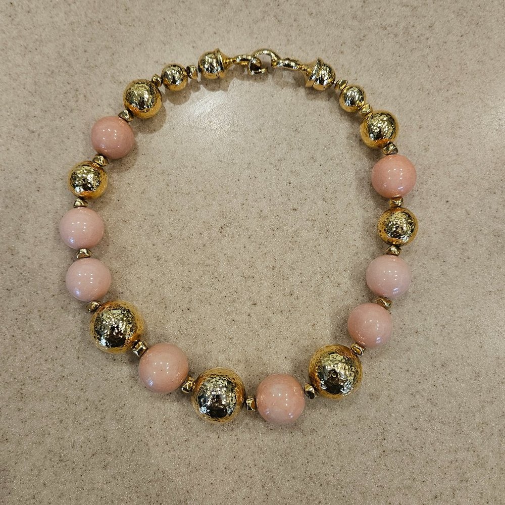 VINTAGE DESIGNER JOSE MARIA BARRERA Crystal GOLD CORAL STATEMENT NECKLACE STRAND
